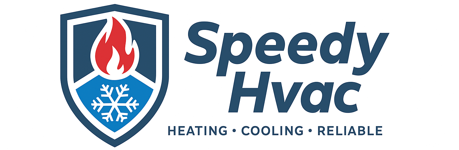 Speedy HVAC Repairs logo with blue shield, red flame, and blue snowflake for professional heating and cooling repair in Western Kentucky and Northern Tennessee.